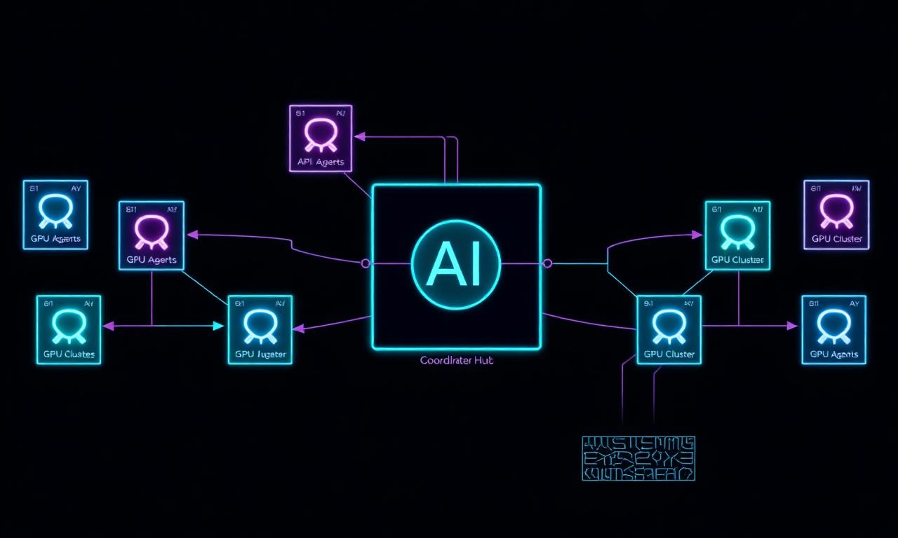 Odore AI architecture visualization with agents, coordinator hub, and memory mesh